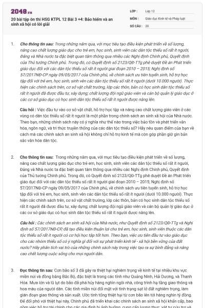 20 bài tập ôn thi HSG KTPL 12 Bài 3 +4: Bảo hiểm và an sinh xã hội có lời giải