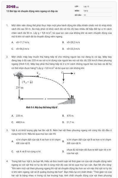13 Bài tập về chuyển động ném ngang có đáp án