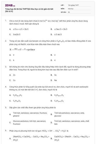 Tổng hợp đề thi thử THPTQG Hóa Học có lời giải chi tiết (Đề số 6)