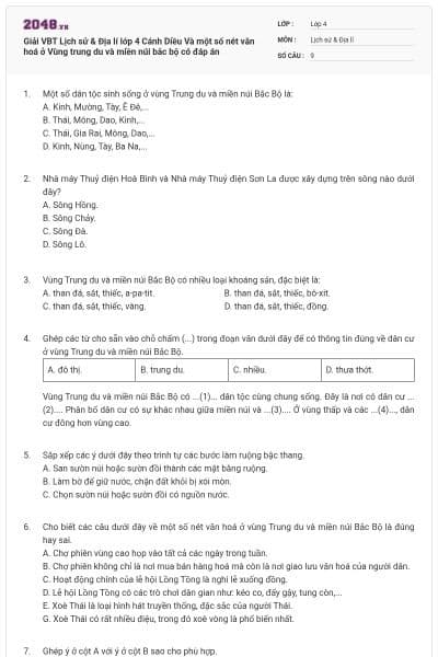 Giải VBT Lịch sử & Địa lí lớp 4 Cánh Diều Và một số nét văn hoá ở Vùng trung du và miền núi bắc bộ có đáp án
