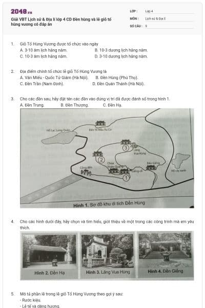 Giải VBT Lịch sử & Địa lí lớp 4 CD Đền hùng và lễ giỗ tổ hùng vương có đáp án