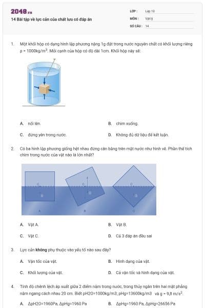 14 Bài tập về lực cản của chất lưu có đáp án