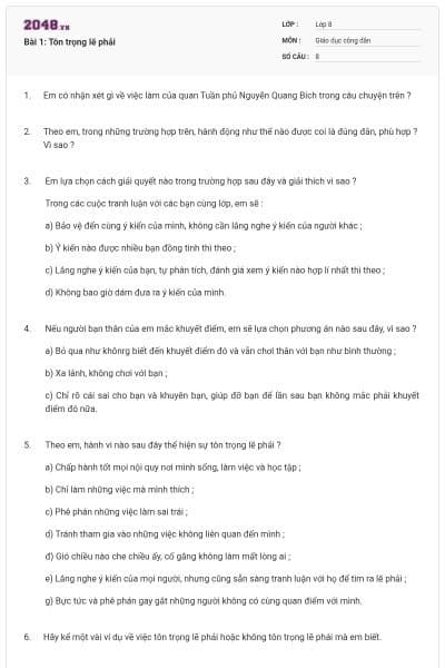 Bài 1: Tôn trọng lẽ phải