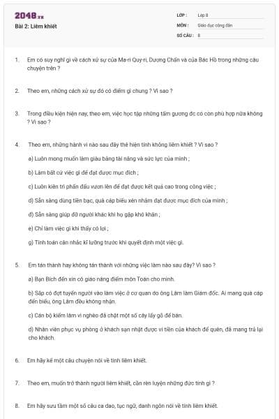 Bài 2: Liêm khiết