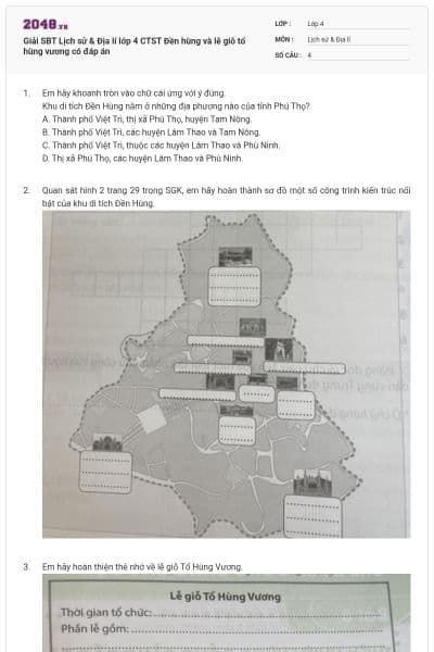 Giải SBT Lịch sử & Địa lí lớp 4 CTST Đền hùng và lễ giỗ tổ hùng vương có đáp án