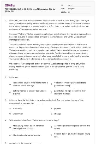 15000 bài tập tách từ đề thi thử môn Tiếng Anh có đáp án (Phần 76)