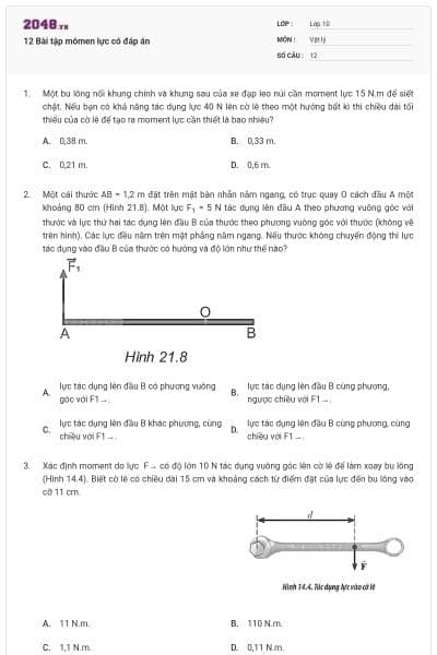 12 Bài tập mômen lực có đáp án