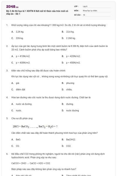 Bộ 2 đề thi học kì 1 KHTN 8 Kết nối tri thức cấu trúc mới có đáp án - Đề 1