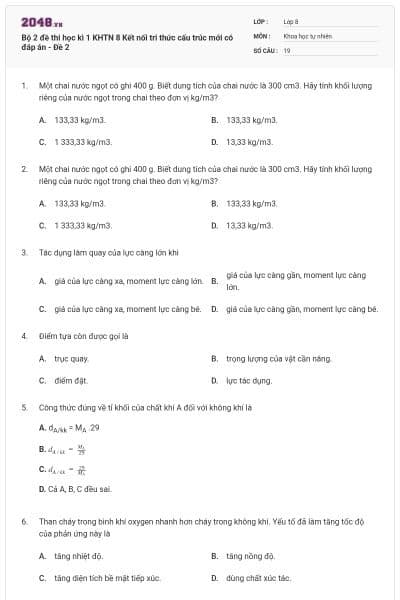 Bộ 2 đề thi học kì 1 KHTN 8 Kết nối tri thức cấu trúc mới có đáp án - Đề 2