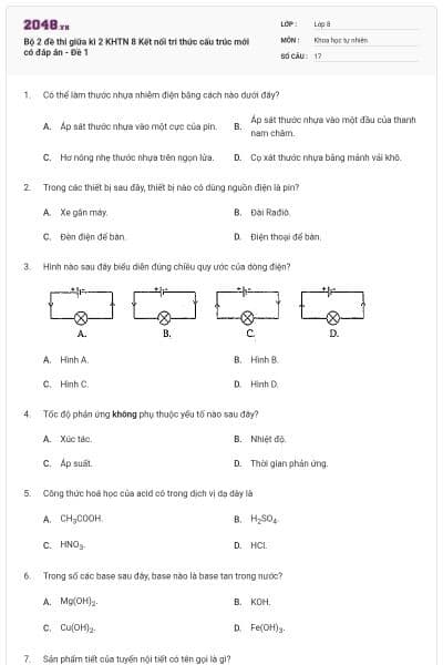Bộ 2 đề thi giữa kì 2 KHTN 8 Kết nối tri thức cấu trúc mới có đáp án - Đề 1