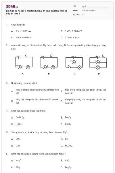 Bộ 2 đề thi học kì 2 KHTN 8 Kết nối tri thức cấu trúc mới có đáp án - Đề 1