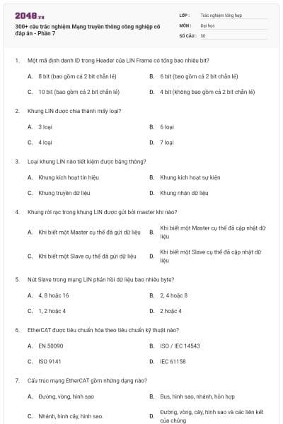 300+ câu trắc nghiệm Mạng truyền thông công nghiệp có đáp án - Phần 7