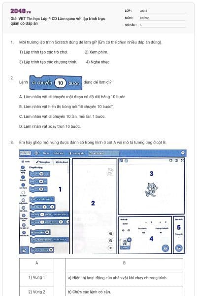 Giải VBT Tin học Lớp 4 CD Làm quen với lập trình trực quan có đáp án