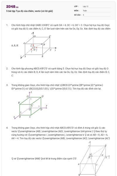 5 bài tập Tọa độ của điểm, vectơ (có lời giải)