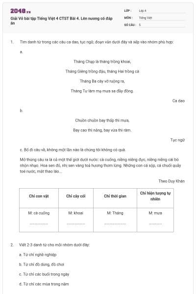 Giải Vở bài tập Tiếng Việt 4 CTST Bài 4. Lên nương có đáp án