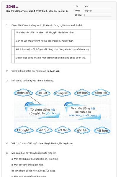 Giải Vở bài tập Tiếng Việt 4 CTST Bài 8. Mùa thu có đáp án