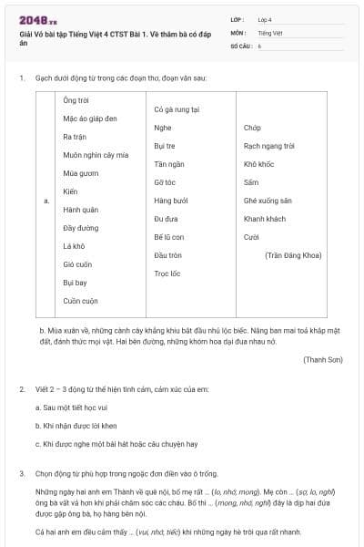 Giải Vở bài tập Tiếng Việt 4 CTST Bài 1. Về thăm bà có đáp án