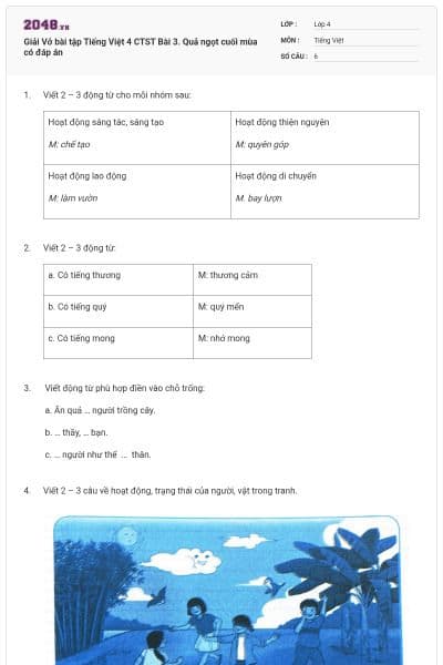 Giải Vở bài tập Tiếng Việt 4 CTST Bài 3. Quả ngọt cuối mùa có đáp án