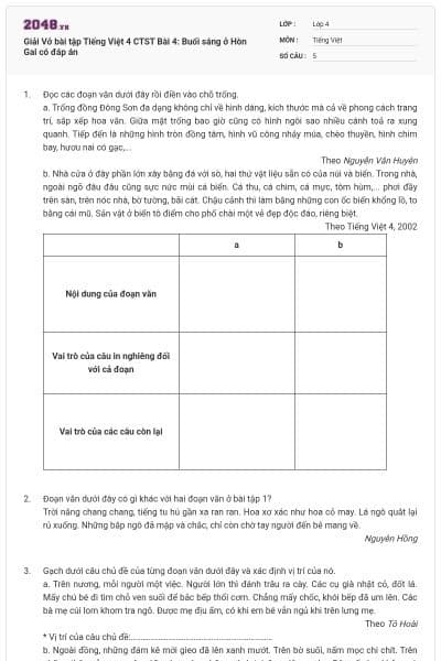 Giải Vở bài tập Tiếng Việt 4 CTST Bài 4: Buổi sáng ở Hòn Gai có đáp án