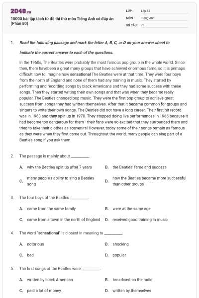 15000 bài tập tách từ đề thi thử môn Tiếng Anh có đáp án (Phần 80)