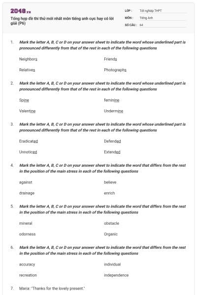 Tổng hợp đề thi thử mới nhất môn tiếng anh cực hay có lời giải (P6)