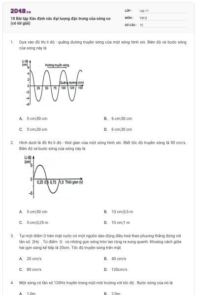 10 Bài tập Xác định các đại lượng đặc trưng của sóng cơ (có lời giải)