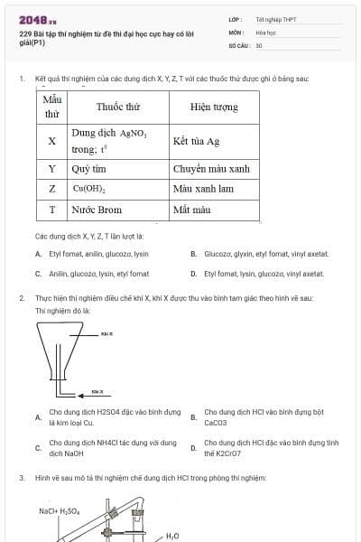229 Bài tập thí nghiệm từ đề thi đại học cực hay có lời giải(P1)