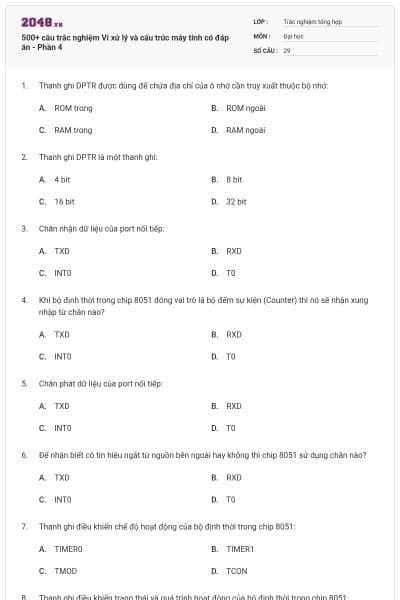 500+ câu trắc nghiệm Vi xử lý và cấu trúc máy tính có đáp án - Phần 4