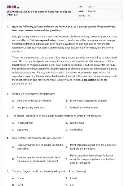 15000 bài tập tách từ đề thi thử môn Tiếng Anh có đáp án (Phần 82)