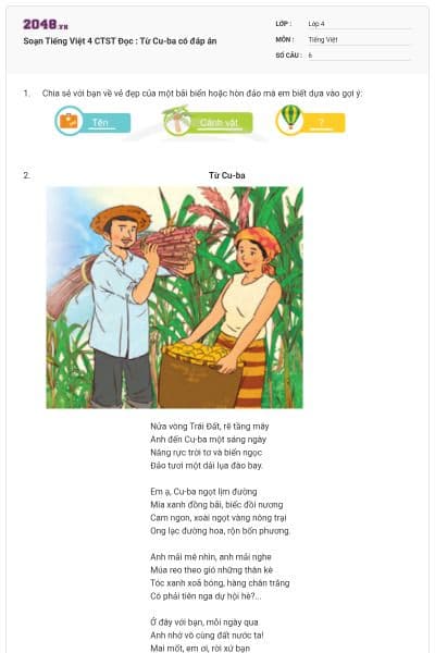 Soạn Tiếng Việt 4 CTST Đọc : Từ Cu-ba có đáp án