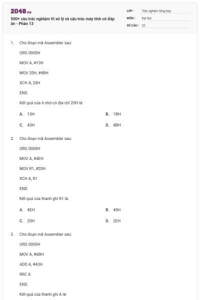 500+ câu trắc nghiệm Vi xử lý và cấu trúc máy tính có đáp án - Phần 13