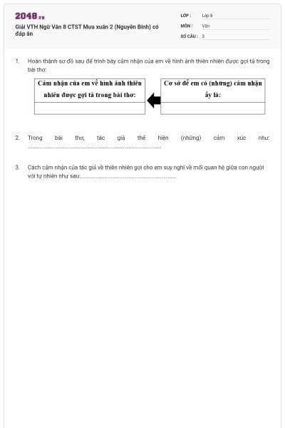 Giải VTH Ngữ Văn 8 CTST Mưa xuân 2 (Nguyễn Bính) có đáp án