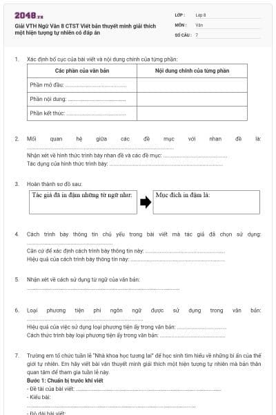 Giải VTH Ngữ Văn 8 CTST Viết bản thuyết minh giải thích một hiện tượng tự nhiên có đáp án