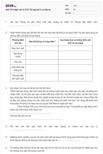 Giải VTH Ngữ Văn 8 CTST Ôn tập bài 2 có đáp án