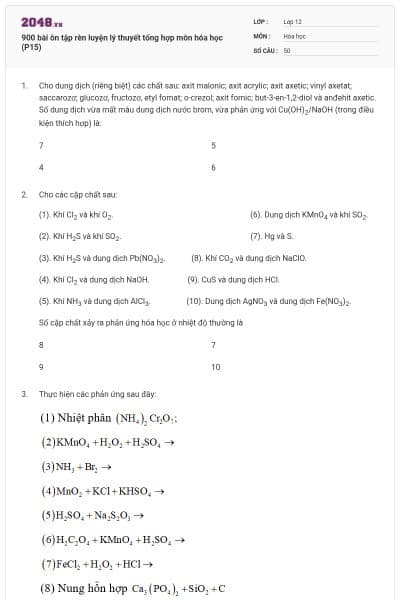 900 bài ôn tập rèn luyện lý thuyết tổng hợp môn hóa học (P15)