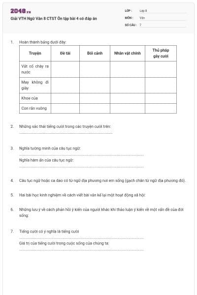 Giải VTH Ngữ Văn 8 CTST Ôn tập bài 4 có đáp án