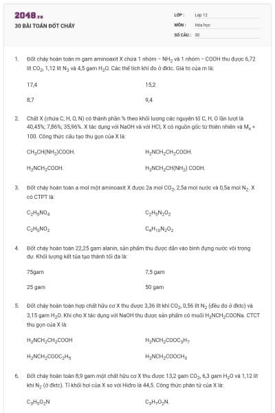 30 BÀI TOÁN ĐỐT CHÁY