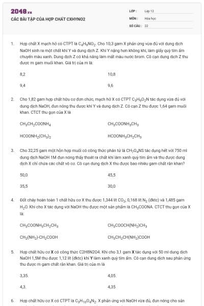 CÁC BÀI TẬP CỦA HỢP CHẤT CXHYNO2