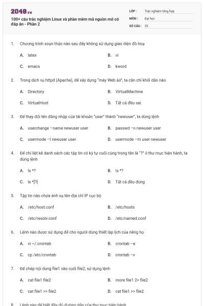 100+ câu trắc nghiệm Linux và phần mềm mã nguồn mở có đáp án - Phần 2
