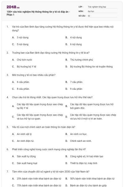 100+ câu trắc nghiệm Hệ thống thông tin y tế có đáp án - Phần 1