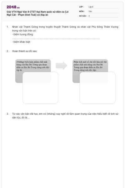 Giải VTH Ngữ Văn 8 CTST Đại Nam quốc sử diễn ca (Lê Ngô Cát - Phạm Đình Toái) có đáp án