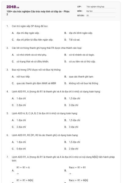100+ câu trắc nghiệm Cấu trúc máy tính có đáp án - Phần 2