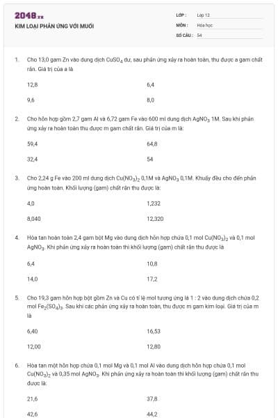 KIM LOẠI PHẢN ỨNG VỚI MUỐI