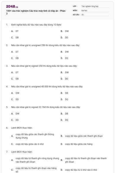 100+ câu trắc nghiệm Cấu trúc máy tính có đáp án - Phần 3