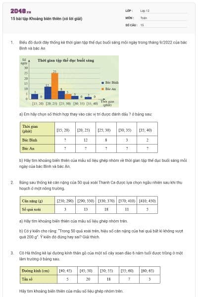 15 bài tập Khoảng biến thiên (có lời giải)