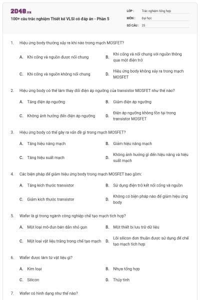 100+ câu trắc nghiệm Thiết kế VLSI có đáp án - Phần 5