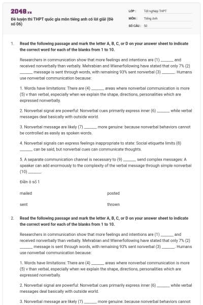 Đề luyện thi THPT quốc gia môn tiếng anh có lời giải (Đề số 06)