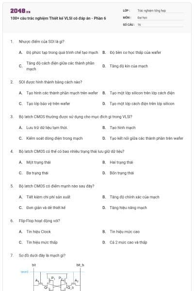 100+ câu trắc nghiệm Thiết kế VLSI có đáp án - Phần 6
