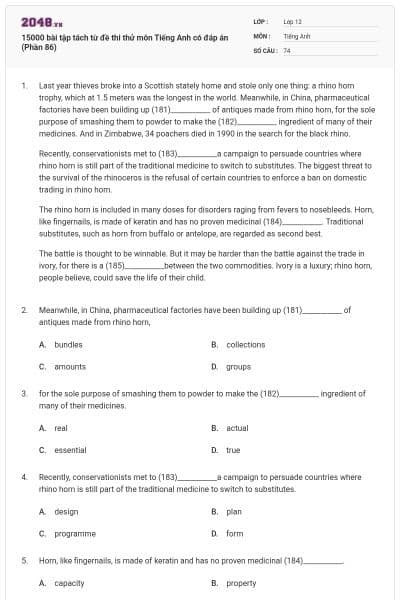 15000 bài tập tách từ đề thi thử môn Tiếng Anh có đáp án (Phần 86)