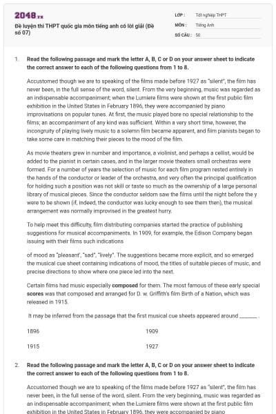 Đề luyện thi THPT quốc gia môn tiếng anh có lời giải (Đề số 07)